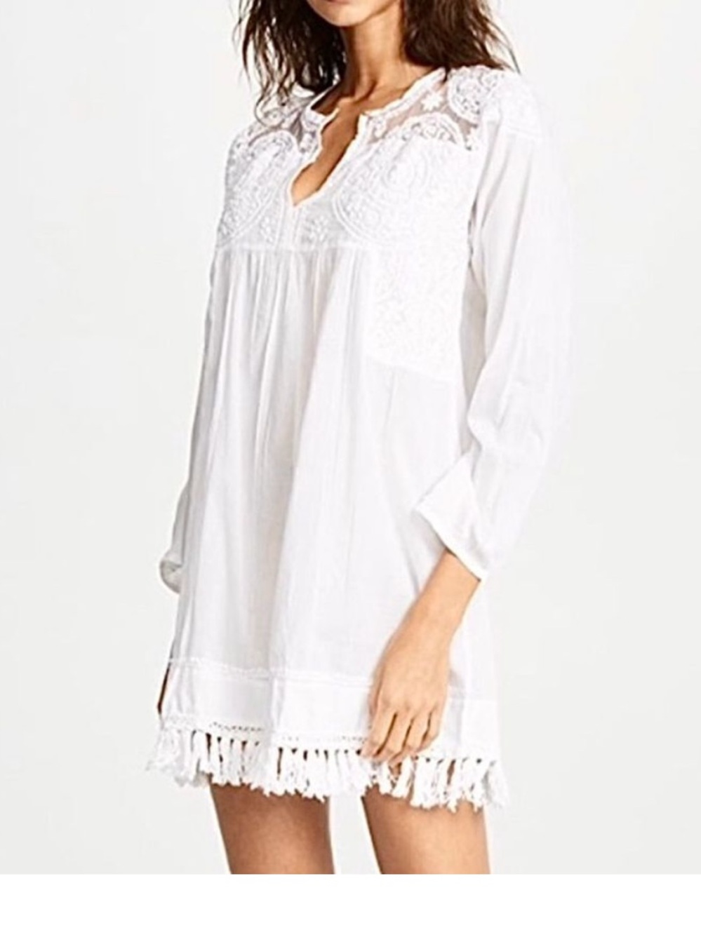 PILYQ Women’s XS / Small white Embroidered Fringe Trim Cover Up Dress